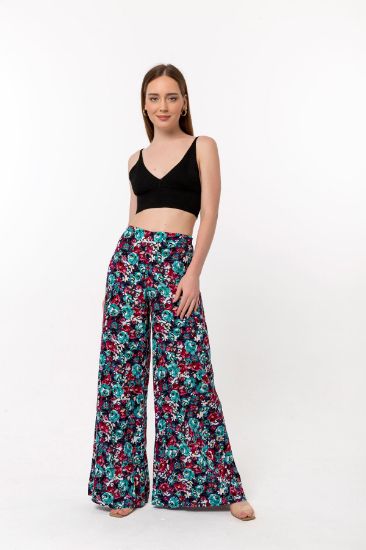 Picture of Viscose Material Long Maxi Size Loose Kalıp flower Patterned Woman Trousers Green