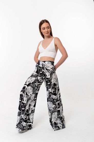Picture of Viscose Material Long Maxi Size Loose Kalıp Yüz Pattern Loose Trotter Woman Trousers Ecru