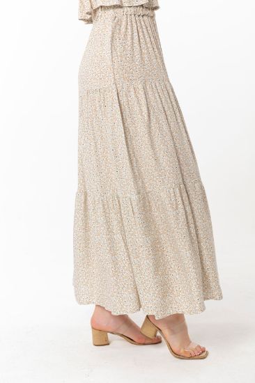 Picture of Viscose Material Long Maxi Size Comfortable Kalıp flower Patterned Woman Skirt Beige