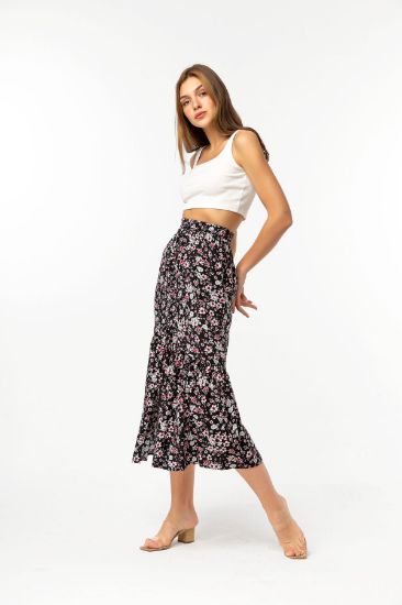 Picture of Viscose Material Long Maxi Size Comfortable Kalıp flower Patterned Woman Skirt Black
