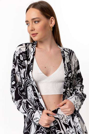 Picture of Viscose Material Long Maxi Sleeve Collarless Oversize Loose Woman Kimonos Ecru