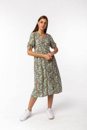 Picture of Viscose Material V Neck Comfortable Kalıp Çıtır Pattern Woman Dress Mint