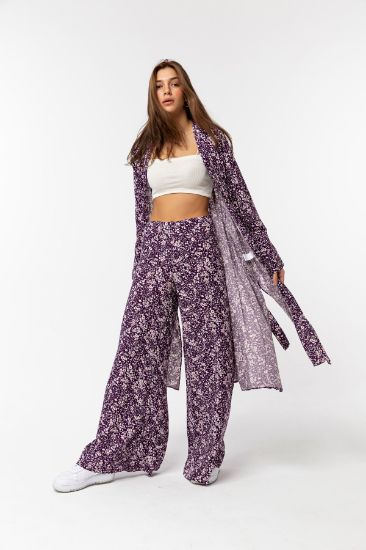 Picture of Viscose Material Collarless Long Maxi Size Çıtır flower Patterned Woman Kimonos Purple