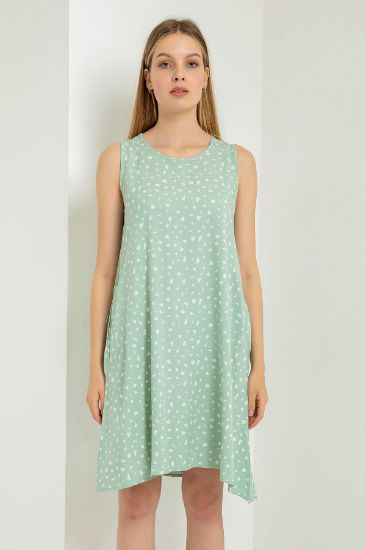 Picture of Viscose Material Infinity Neck Loose Kalıp Çıtır Patterned Woman Dress Mint