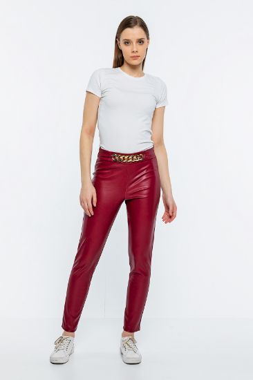 Picture of Chain Detailed Leather Leather Leather Trousers